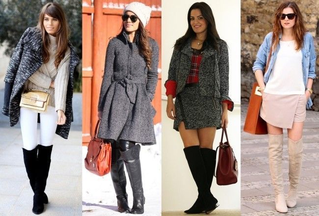 bota cano longo com vestido curto
