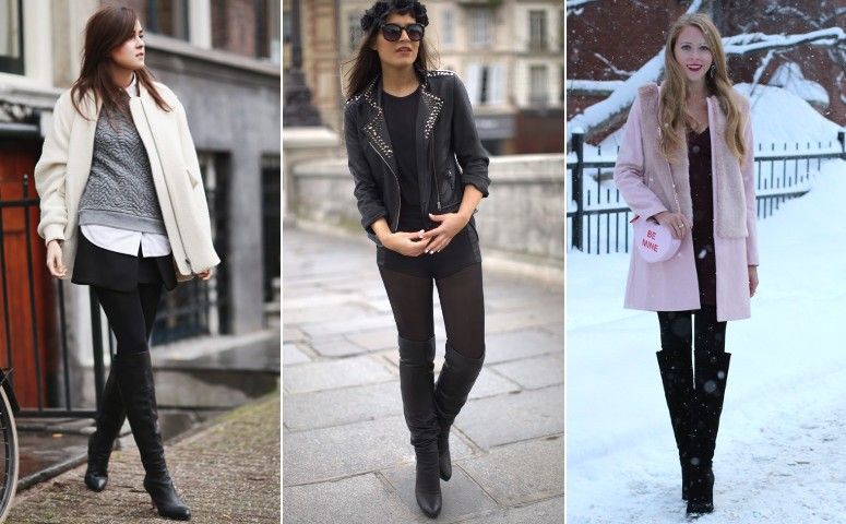 calça jeans com bota over the knee