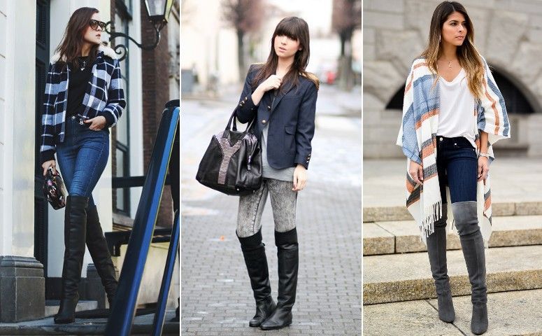 calça jeans com bota over the knee