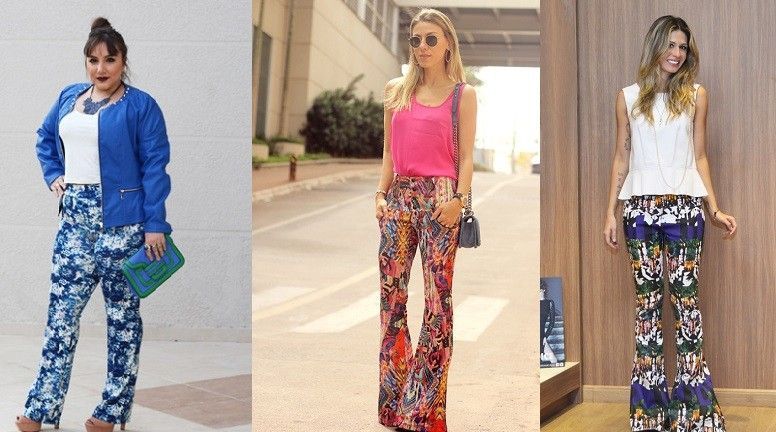 look calça flare estampada