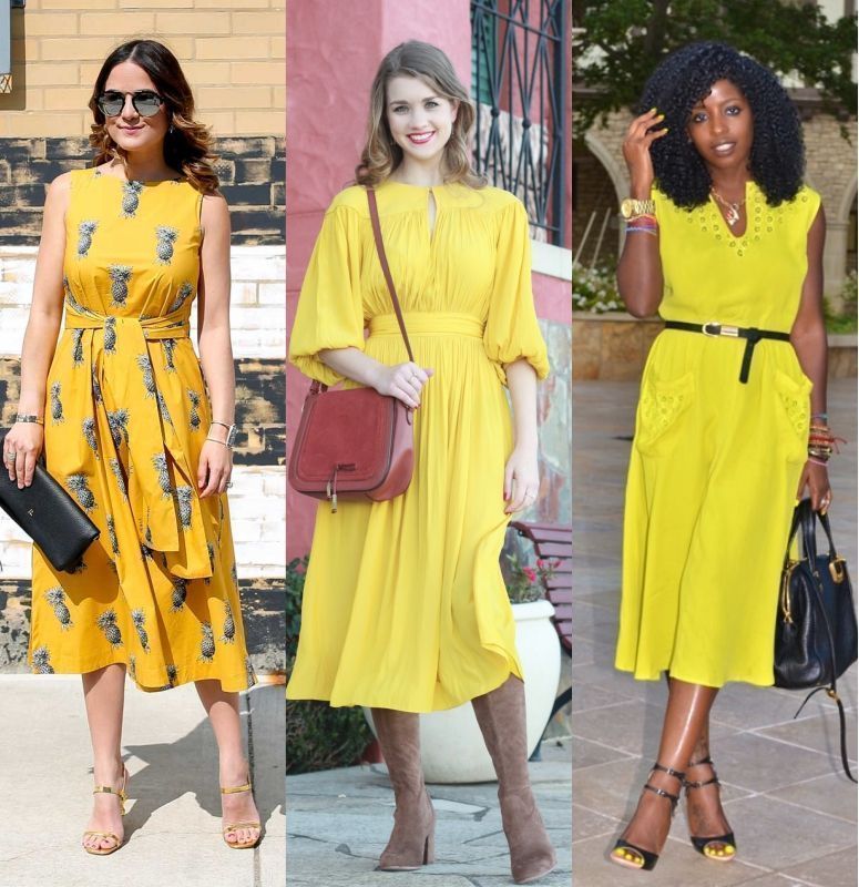 vestido amarelo com sapato vermelho