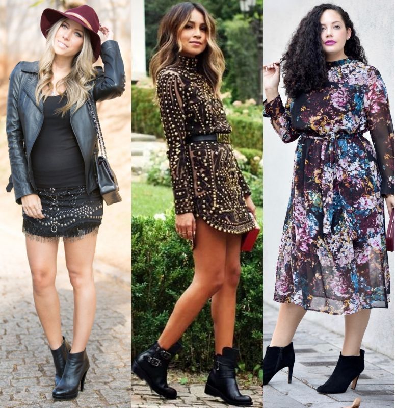 bota cano curto com saia e vestido