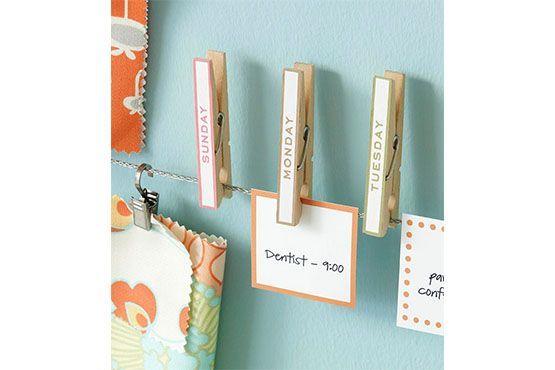 Varal feito com pregadores de roupa é uma agenda criativa. Foto: Pinterest