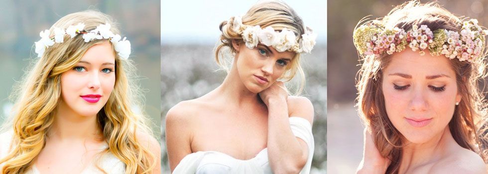 A coroa de flores é ideal como acessório para noivas românticas que se casam durante o dia.