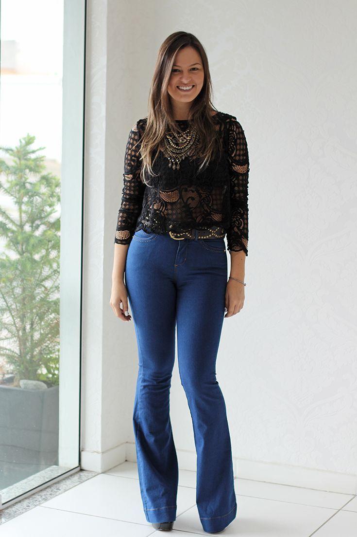 camisa xadrez com calça flare