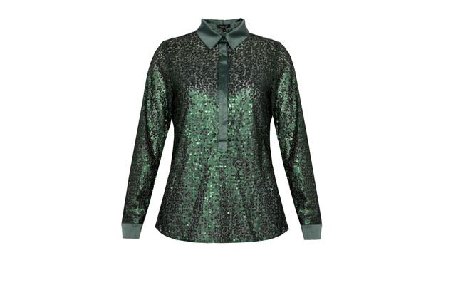 Camisa de paetês verde por R$134,90 na <a href="http://goo.gl/nNaKqz" target="_blank"> Dafiti</a>
