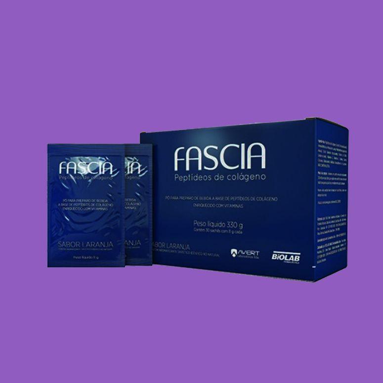 Fascia colágeno em sachês / R$133,54 na <a href="http://www.farmadelivery.com.br/fascia-colageno-sabor-laranja-30-saches-11g-cada" target="_blank">Farma Delivery</a>