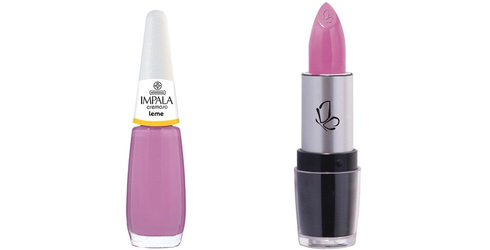 <p>Esmalte Leme da Impala – Por R$2,90 em Lojas de cosméticos e Farmácias.</p>
<p>Batom cremoso cor 32 da Vult – Por R$9,90 na Loja Flor de Menina. </p>