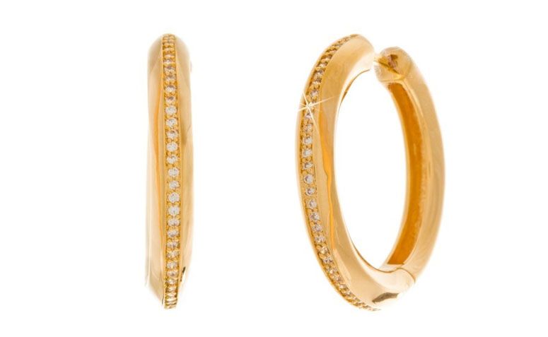 Brinco argola folheado a ouro com zircônias por R$139,00 na <a href="http://www.franciscajoias.com.br/argola-alto-brilho-com-detalhes-em-zirconias-folheado-em-ouro-18k.html" target="_blank">Francisca Joias</a>