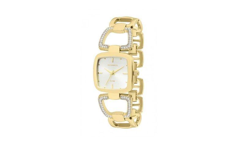 Relógio dourado grande com pulseira vazada por R$460,90 na <a href="http://www.dumontonline.com.br/produto/7586-relogio-technos" target="_blank">Joalheria Dumont</a>