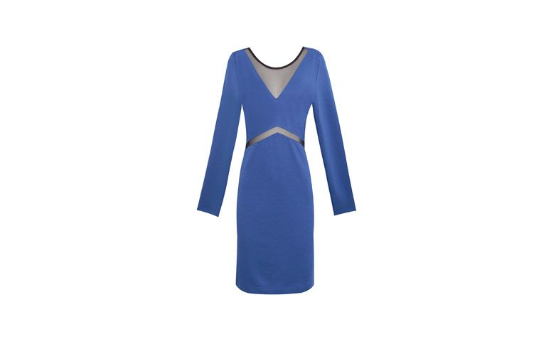 Vestido de manga longa com transparências no decote e na cintura por R$219 na <a href="http://www.oqvestir.com.br/vestido-bicolor-recortes---azul-e-preto-44154.aspx/p" target="_blank">OQ Vestir</a>