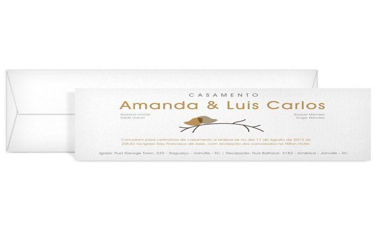 Convite com estampa de passarinhos por R$3,99 por unidade na <a href="http://www.domconvite.com.br/convites-de-casamento/convite-de-casamento-aurora" target="blank_">Dom convite</a>