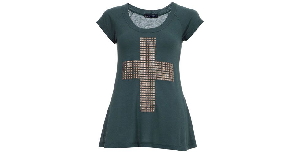 <p> T-shirt de de cruz com aplicações metálicas – Vi and Co vi por R$119 na Loja Farfetch.</p>