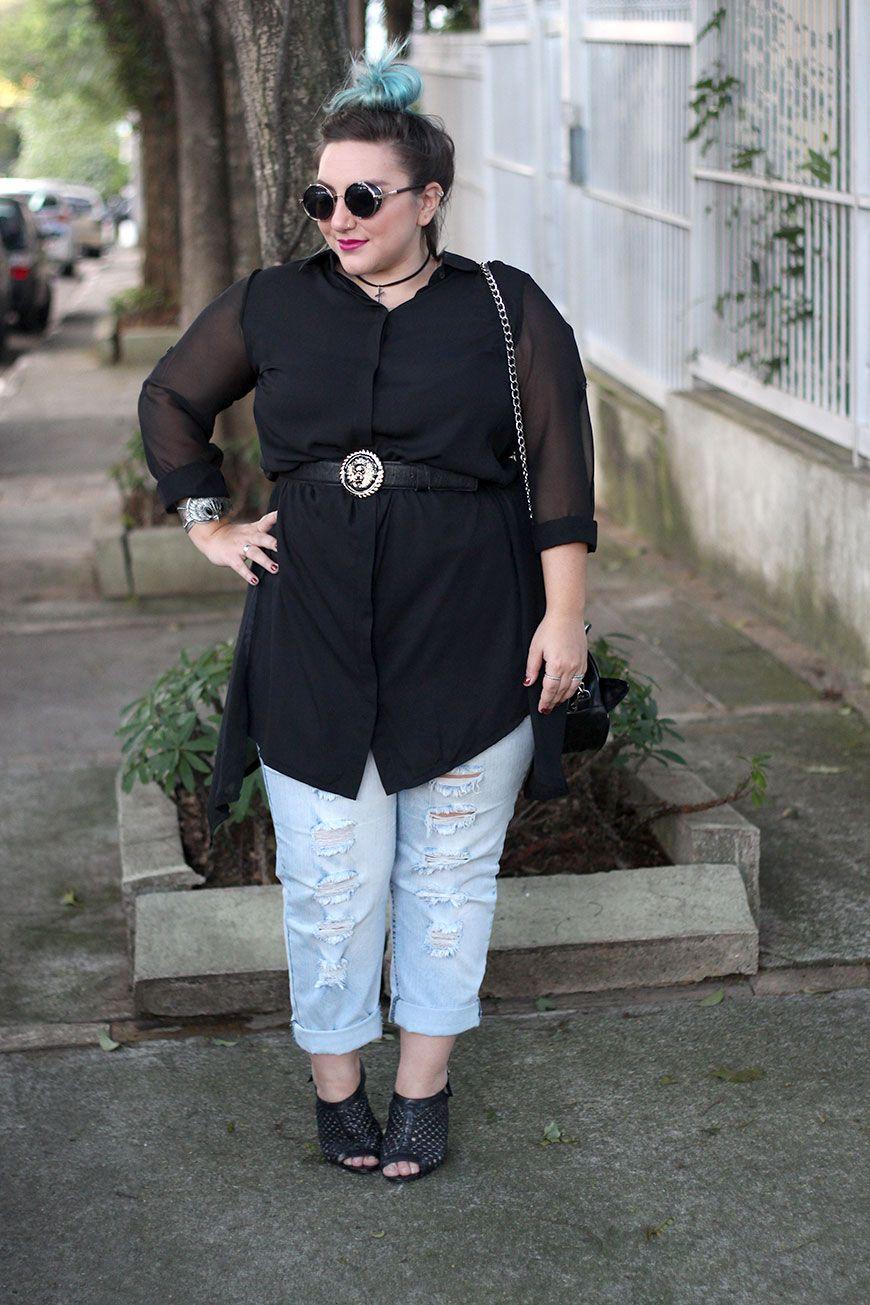 Foto: Reprodução / <a href="http://juromano.com/looks/chemise-plus-size-e-calca-jeans-com-pegada-boyfriend-ouse-nas-combinacoes" target="_blank">Ju Romano</a>