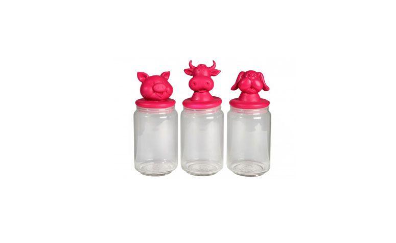 Kit potes animais rosa por R$253,00 na <a href="https://www.popdecor.com.br/cozinha/kit-potes-animais.html" target="blank_">Pop Decor</a>