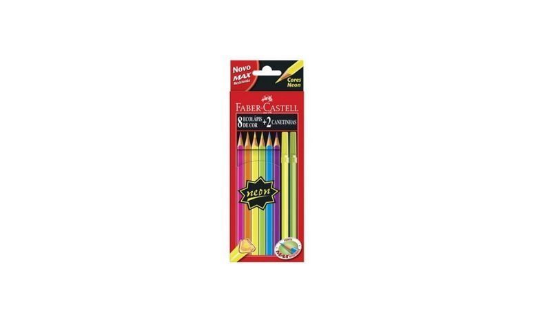 Lápis de cor neon Faber Castell por R$18,50 na <a href="http://www.portinfo.com.br/material-escolar/lapis/lapis-de-cor/lapis-de-cor-faber-castell-08-cores-neon-2-canetinhas-ref-121308-2" target="_blank">Portinfo</a>