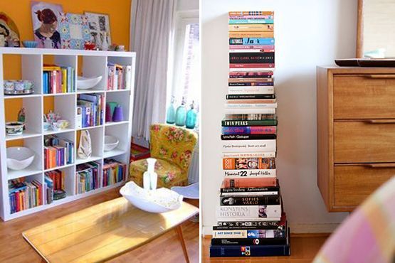 Os livros usados na decoração dão um toque divertido e moderno em qualquer lugar