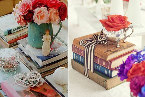 Os livros servem de apoio para enfeites