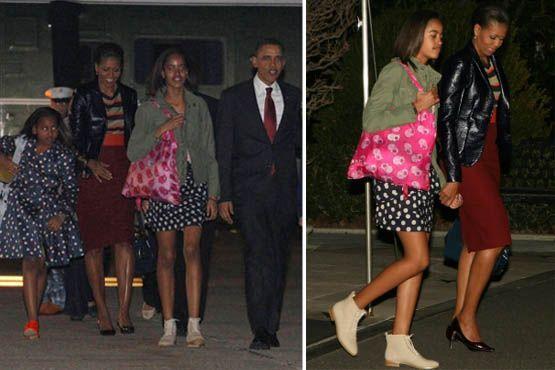 Ainda em Washington, Michelle Obama embarcou usando blusa listrada, saia vermelha e casaco de couro
