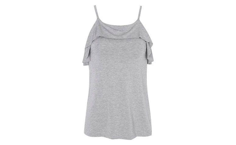 Saia de veludo por R$99,00 na <a href="https://www.oqvestir.com.br/regata-babado-cinza.htmll" target="blank_">Oqvestir</a>