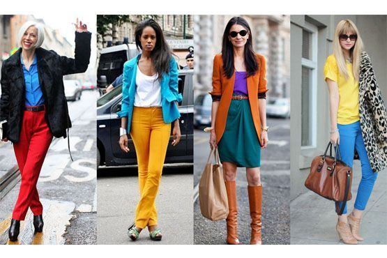 Composições de cores diversas - estilo color blocking - ou tom sobre tom são indicadas.