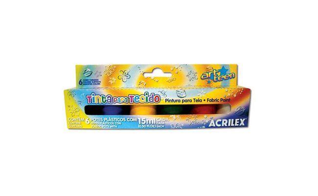Kit de Tintas para Tecido Acrilex com efeito fosco de 6 cores por R$ 6,40 na <a href="http://www.bazarhorizonte.com.br/tinta-para-tecido-fosca---6-cores/34912/56/32092/&cm1=2&cm2=7&cm3=95&m=B&-pintura-cm1-2&-tintas-cm2-7&-tecido-cm3-95" target="blank_">Bazar Horizonte</a>