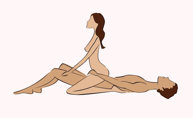 O homem deita de barriga para cima e flexiona uma das pernas. A mulher senta de costas para o rosto dele e penetra montada sobre a perna flexionada. Além de ficar no controle do ritmo da penetração, a mulher tem o clitóris estimulado pela fricção com a perna do parceiro.