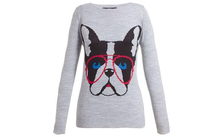 Suéter com estampa de cachorro 284 por R$199 na <a href="http://www.oqvestir.com.br/blusa-trico-284-bulldog-cinza-62332.aspx/p" target="blank_">Oqvestir</a>