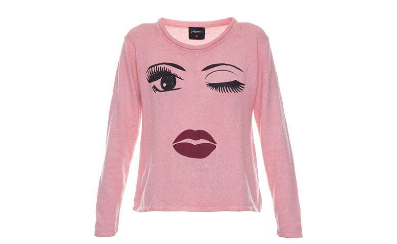 Suéter com estampa de rosto J. Chermann por R$378 na <a href="http://www.gallerist.com.br/tricot-cilios-j-chermann-8946.aspx/p" target="blank_">Gallerist</a>