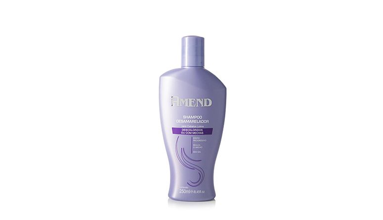 Amend Desamarelador por R$26,50 na <a href=" http://www.nikkeycosmeticos.com.br/amend-desamarelador-shampoo-250ml-p11528/" target="_blank">Nikkey Cosméticos</a> (<a href=" http://desejosdebeleza.com/testei-shampoo-desamarelador-amend/" target="_blank">Ver resenha</a>)