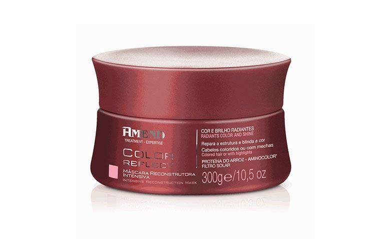 Máscara reconstrutora intensiva Amend por R$29,95 na <a href="http://loja.amend.com.br/mascara-reconstrutora-intensiva-amend-color-reflect---300g-302.aspx/p" target="_blank">Loja Amend</a>