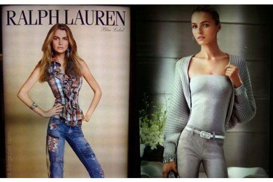 Fotos com excesso de Photoshop em campanha da americana Ralph Lauren.