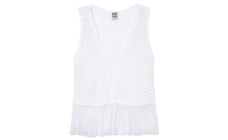 Colete 284 por R$99 na <a href="http://www.oqvestir.com.br/colete-284-trico-franjas-branco-54360.aspx/p" target="blank_">Oqvestir</a>