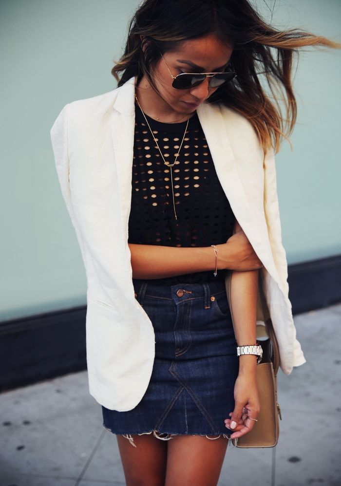 Foto: Reprodução / <a href="http://sincerelyjules.com/2015/07/denim-pencil-skirt.html " target="_blank">Sincerely Jules</a>