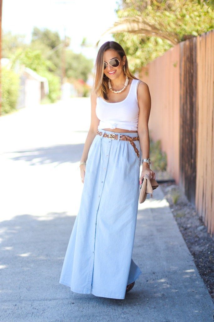 Foto: Reprodução / <a href="http://www.loveolia.com/2015/04/long-chambray-skir/ " target="_blank">Love Olia</a>