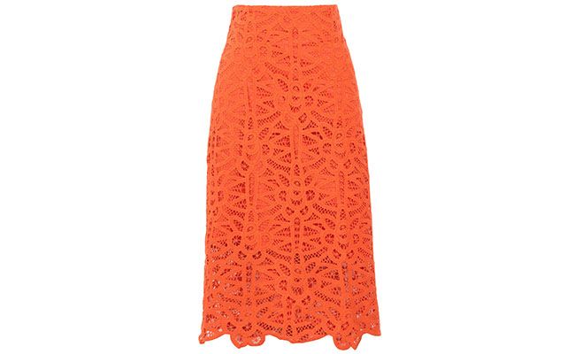 Saia midi rendada Loft 747 por R$589 na <a href="http://www.oqvestir.com.br/saia-midi-renda---laranja-47051.aspx/p" target="blank_">Oqvestir</a>