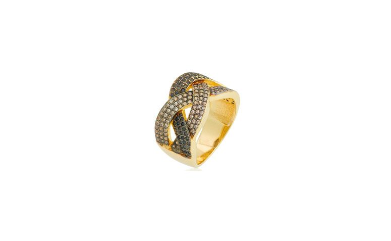 Anel folheado a ouro com zircônias por R$196,90 na <a href="http://www.riverajoias.com.br/produto.php?produto=1141-anel-cravejado-com-zirconias-semi-joia" target="blank_">Riveja Joias</a>