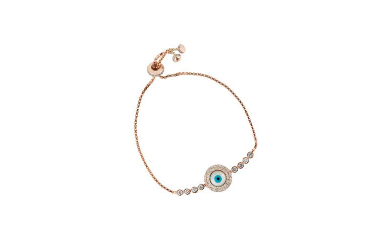 Pulseira olho grego banhada a ouro rosé por R$340,00 na <a href="http://www.vika.com.br/pulseira-olho-grego-11137.aspx/p" target="blank_">Vika</a>