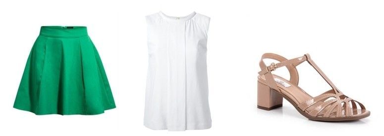 Saia por R$79,99 na Posthaus | Regata por R$679 na Farfetch | Sandália por R$139,99 na Passarela