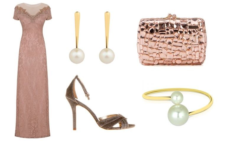 Vestido por R$698 na Capitollium | Brinco por R$550 na Vivara | Clutch por R$1033,28 na Farfetch | Sandália por R$239,90 na Zattini | Bracelete por R$39,90 na Lezle