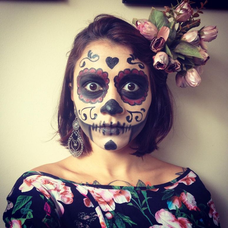 Maquiagem Caveira Mexicana - Half Face Skull Makeup Tutorial - Halloween  2020 - Carla M. 