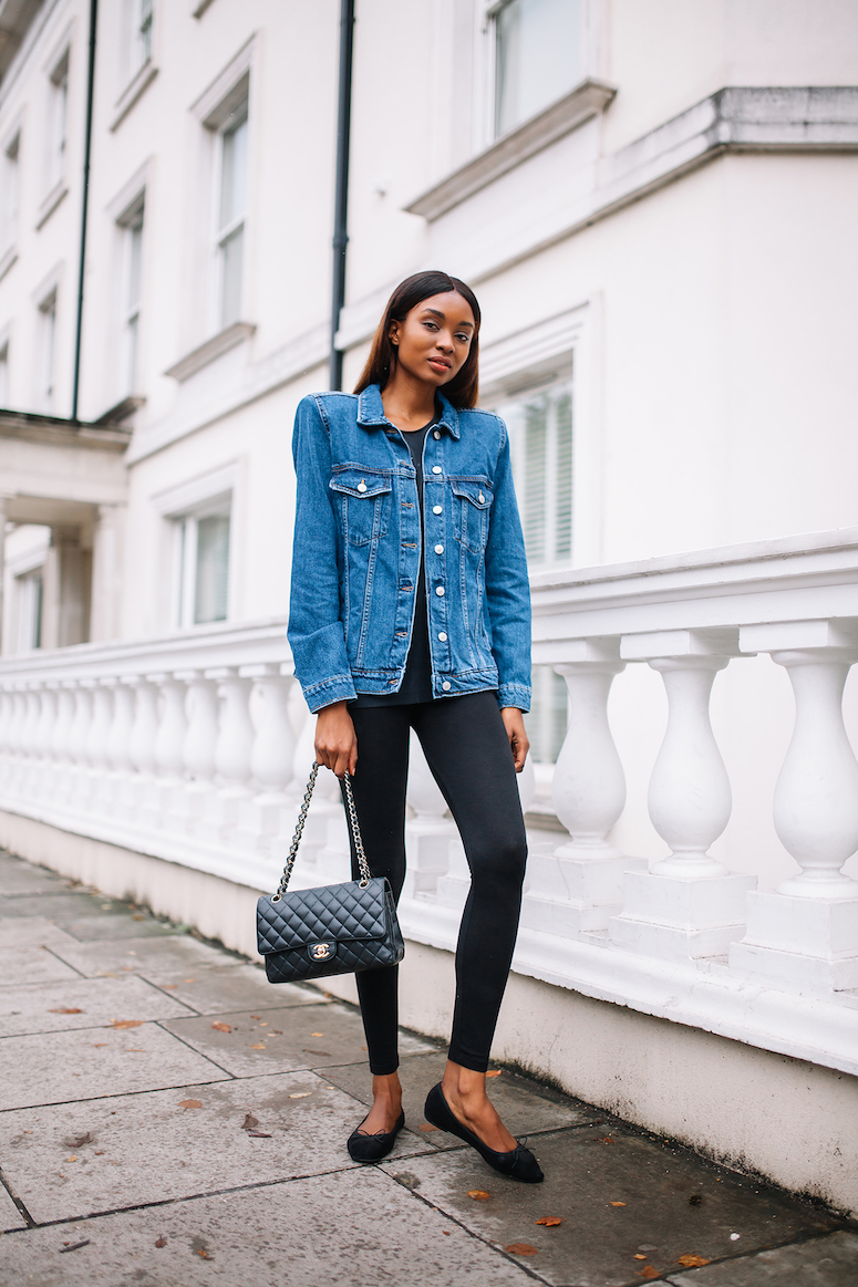 legging preta com camisa jeans