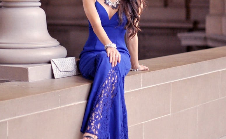 vestido azul royal curto simples