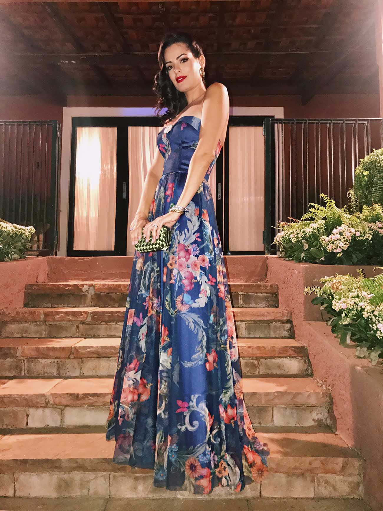 vestido de festa estampado longo