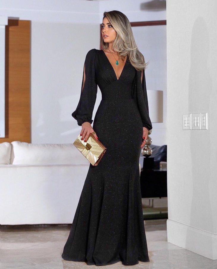 vestido de madrinha preto longo