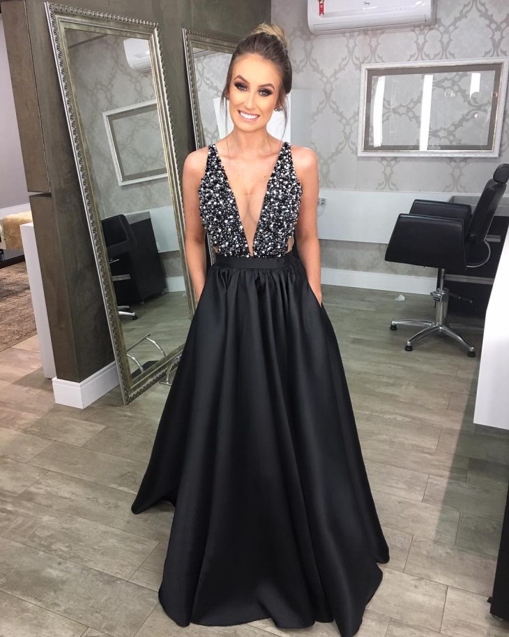 vestido de madrinha preto longo