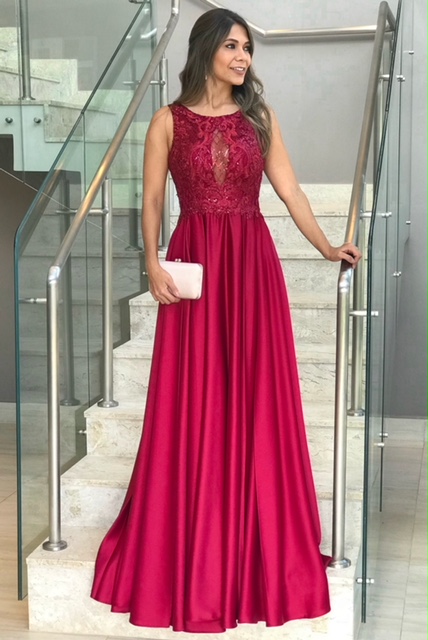 vestido longo vermelho marsala