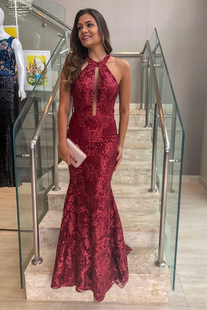 vestido longo marsala com renda