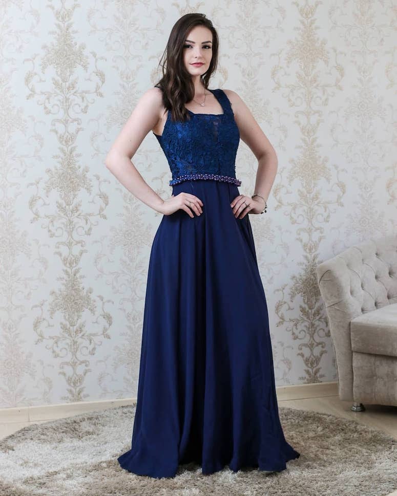 vestido azul royal longo para formatura