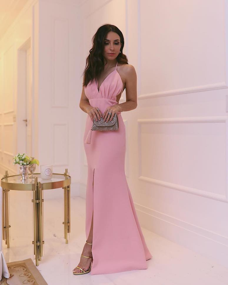 vestido renda rosa seco